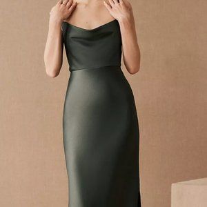 BHLDN Cali Satin Charmeuse Midi Dress in Forest